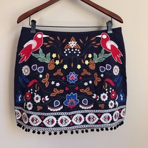❤️ Embroidered Skirt With Pom Trim